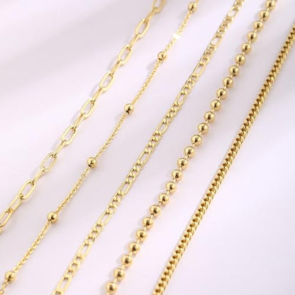 Cuzmly Bracelets for Women, Waterproof 14K Gold/Silver Plated Stackable Bracelets for Women Non Tarnish Trendy Dainty Paperclip Figaro Box Herringbone Hand Chain Bracelet Pack Stack Adjustable Jewelry for Women - style: 5 Satellite