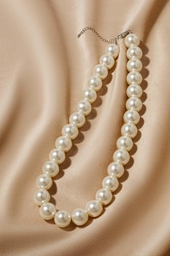 BABEYOND Round Imitation Pearl Necklace Wedding Pearl Necklace for Brides - color: White, size: 14mm