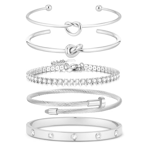 18 K Gold Plated Love Bangle Bracelet Stack Cuff Jewelry for Women Jewelry Set for Women Gift with Box - style: style15