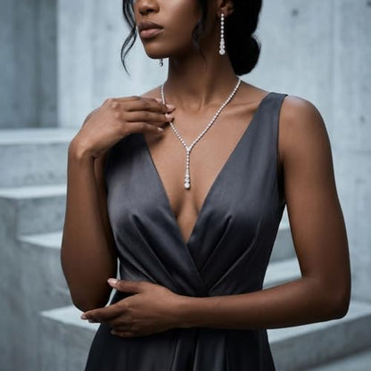 Necklace Set with Linear Drop Earrings for Prom Gala and Evening Social Events
