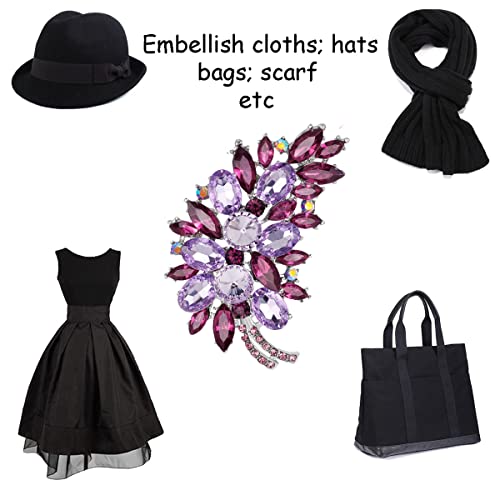 seven wolves Women Crystal Bouquet Brooch Pin All-Match Accessories Rhinestone Brooches and Pins - color: Sliver Purple E