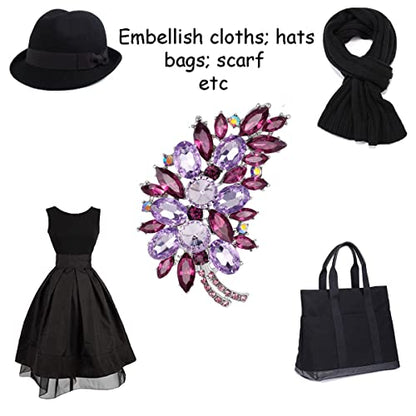 seven wolves Women Crystal Bouquet Brooch Pin All-Match Accessories Rhinestone Brooches and Pins - color: Sliver Purple E
