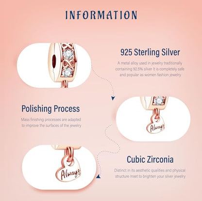 Clip Stopper Spacer Charms for Bracelets Necklaces, Compatible with Pandora,Jewery Making DIY - style: Always Inifinity Pavé Clip 14K Rose Gold Plated