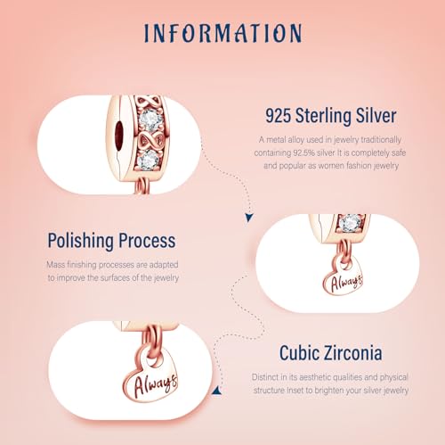 Clip Stopper Spacer Charms for Bracelets Necklaces, Compatible with Pandora,Jewery Making DIY - style: Always Inifinity Pavé Clip 14K Rose Gold Plated