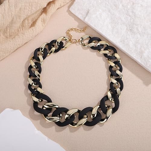 Punk Chunky Mixed Color Cuban Chain Necklace Acrylic Link Chain Lightweight Chain Curb Choker for Women - color: Black Gold