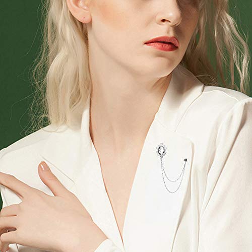 Huture 2 Packs Men's Gem Brooch Lapel Pin Badge Hanging Chains Collar Brooches Pin for Career Suit Tuxedo of Shirts Tie Hat Scarf for Boyfriend Father Birthday Gift, Gold Silver White