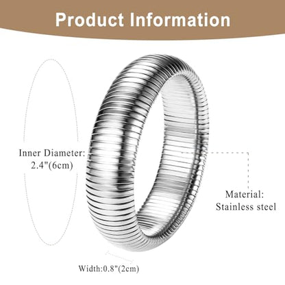 NMQLX Women's Elastic Bangle Bracelets: Stainless Steel Gold Chunky Wristband Bracelets - color: Silver - 20mm