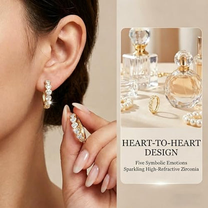 Women's 925 Sterling Silver Earrings -14mm, Exquisite White Heart Hoop Earrings With Sparkling Cubic Zirconia, Lightweight Hypoallergenic, Fashion Cute Jewelry Gift, Daily And Party Wear - color: Gold
