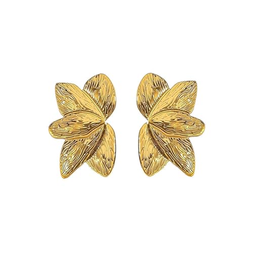 Gold Statement Earrings For Women, 14K Gold Plated Textured Geometric Drop Earrings - Hypoallergenic Stainless Steel Statement Earrings for Women, Waterproof Fan-Shaped Dangle Earrings for Beach & Daily Wear - color: Flower DKE252074GL