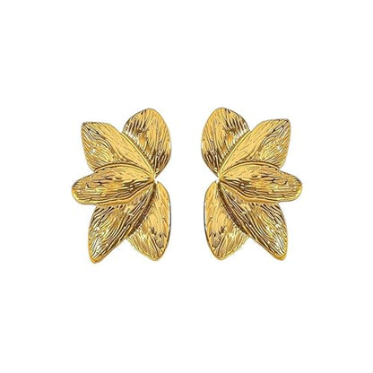 Gold Statement Earrings For Women, 14K Gold Plated Textured Geometric Drop Earrings - Hypoallergenic Stainless Steel Statement Earrings for Women, Waterproof Fan-Shaped Dangle Earrings for Beach & Daily Wear - color: Flower DKE252074GL