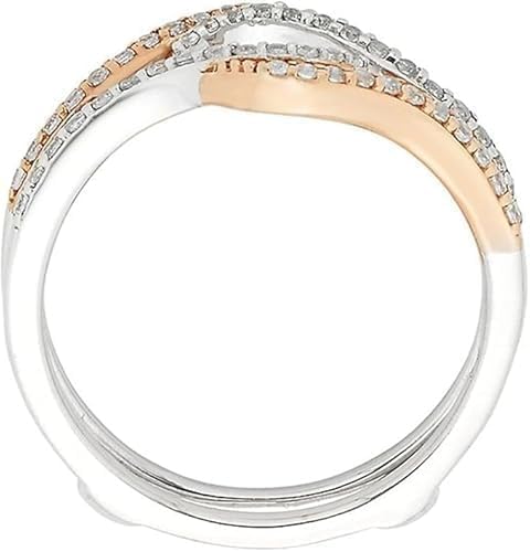 14K Two Tone Gold Plated Lab Created White Diamond Solitaire Wedding Ring Guard Wrap Enhancer, 0.33ct - color: white