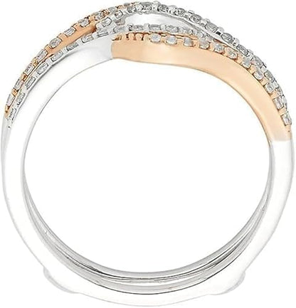 14K Two Tone Gold Plated Lab Created White Diamond Solitaire Wedding Ring Guard Wrap Enhancer, 0.33ct - color: white