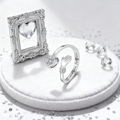 Granddaughter Daughter Hug Ring For Hope Rings, Stainless Steel Inspirational Jewelry Engraved Always With You Love You Forever Message Adjustable Non Tarnish Jewelry Birthday Gift Card - color: LYF White Diamond
