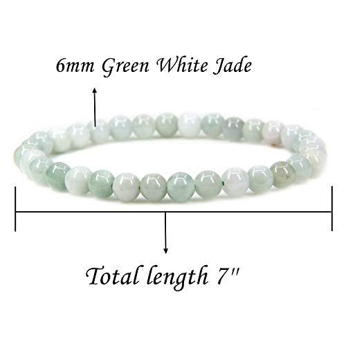 Angelstones Gemstones 6mm Round Beads Healing Crystal Bracelet for women | Natural Gemstone, Handmade Gifts for Women, Healing Crystal Round Beaded Stretch Bracelets, Unisex Jewelry for Women and Men - color: Green White Jade