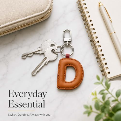 Initial Letter Keychain,Stainless Steel,Colorful Faux Leather Keyring for Backpack,Purse,Car Keys,Gift for Men Women - color: D