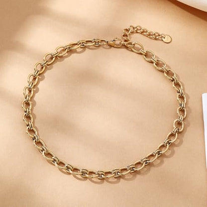 FEEL STYLE Chunky Gold Necklace for Women - 14K Gold Plated 10mm/14mm Cuban Link Chain & 8mm O-Link Chunky Necklace Fashion Jewelry Adjustable - color: Gold Chain, style: 8MM O-Chain
