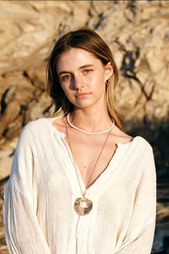 PEARLADA 18k Gold Plated Chain Long Necklace, Boho Sweater Necklace for Women, Geometric Pendant Y Necklace - color: Swirl