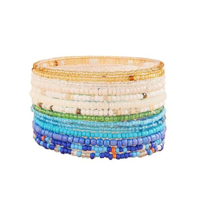 18Pcs Boho Stackable Beaded Bracelets for Women Colorful Handmade Multilayered Rice Beads Anklets Set Summer Beach Bohemian Jewelry Gift - color: Style 1 Blue B