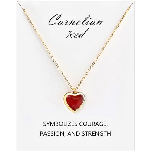 Red Heart Necklace Carnelian Necklace for Women, Red Stone Heart Pendant Necklace for Girls, Heart Jewelry as Cute Lover Necklace for Teen For Anniversary Birthday Gifts for Her - color: Red Carnelian(gold)