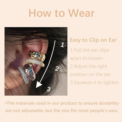 Ear Cuffs Non Piercing Aretes De Mujer Gold Chunky Earrings for Women Clip On Earrings Non Tarnish Gold Earrings Gifts Trendy Stuffers - color: 2PCS Double Chunky Ear Cuff