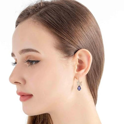 Austrian Crystal Teardrop Butterfly Drop Dangle Earrings for Women 14K Rose Gold Plated Hypoallergenic Jewelry - color: Tanzanite