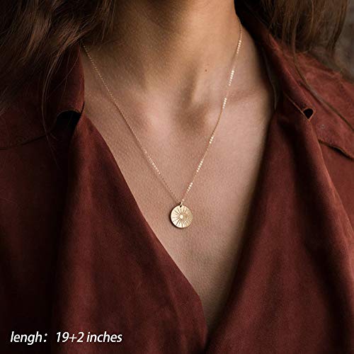 Turandoss Gold Layered Necklaces for Women - 14K Gold Plated Handmade Multilayer Bar Pearls Coin Disc Moon Butterfly Medallion Adjustable Dainty Layered Choker Necklaces for Women Jewelry - style: 2PCS - Chain&Sunbeam