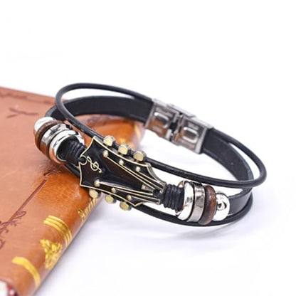 Leather Strap Elegant Wrist Jewelry Multilayer Wristband Everyday Wear Suitable for Various Occasion Multilayer Wrap - color: Black