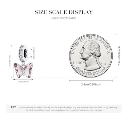 BISAER 925 Sterling Silver Charms for Bracelets Cat Dog Sloth Animal Beads Butterfly Fairy Heart Dangle Pendant Charms - color: Butterfly CZ
