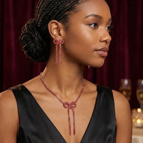 Silver Plated Necklace Earrings Bracelet Crystal Bridal Wedding Jewelry Sets for Wedding princess birthday party Halloween Prom Pageant Jewelry - color: 3-red