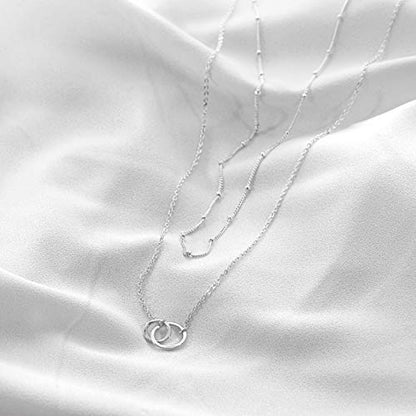 Fettero Pendant Necklace Gold Choker Layered Coin Open Karma Circle Full New Crescent Moon 14K Gold Plated Simple Dainty Necklaces for Women Jewelry Gift - style: Double Circle Sliver / 2 Layer