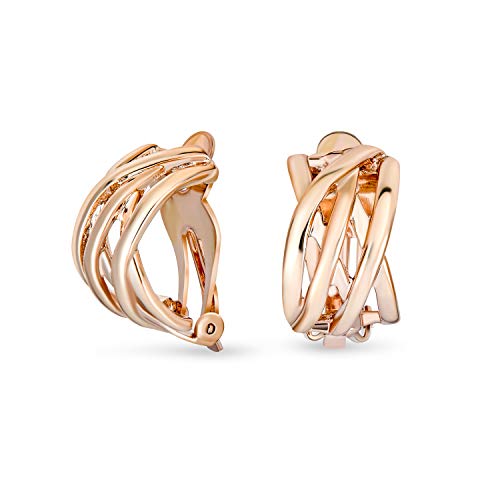 Bling Jewelry Casual Wide Criss Cross Clip On Earrings For Women Lightweight Non Pierced Ears Rhodium Plated Rose Yellow Gold Plated - color: Pink