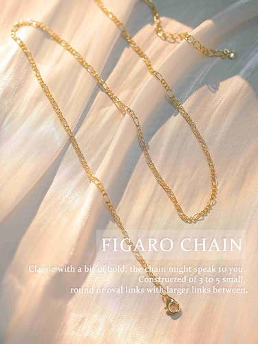 14K Gold Plated Chain Necklace for Women Trendy - 925 Sterling Silver Clasp | Waterproof Dainty Choker Necklace, 14/16/18/20 inch Thin Simple Box Figaro Chain Herringbone Necklace Jewelry for Women Men - color: Figaro