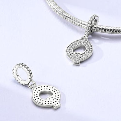 Hapour Letter 925 Sterling Silver Charm with Cubic Zirconia Alphabet A-Z Initial Dangle Charms Beads Pendent DIY Jewelry for Bracelets Necklace - color: Q