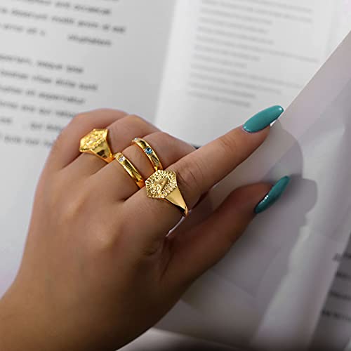U7 Initial Ring Wedding Band for Men Women 18K Gold Plated Statement Hexagon A-Z Letter Jewelry Personalized Stackable Signet Rings - color: D