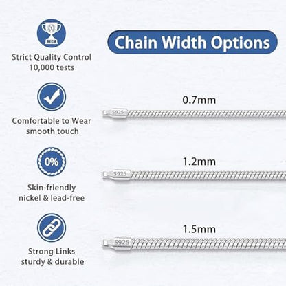 925 Sterling Silver Italian Snake Chain Necklace - Secure Lobster Clasp, Perfect for Layering - Durable Necklace & Bracelet Chains for Everyday & Special Occasions - size: 20, style: 0.7