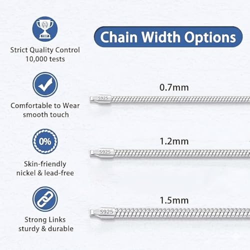 925 Sterling Silver Italian Snake Chain Necklace - Secure Lobster Clasp, Perfect for Layering - Durable Necklace & Bracelet Chains for Everyday & Special Occasions - size: 20, style: 0.7