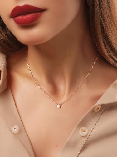 PROSILVER 925 Sterling Silver Necklace for Women Dainty Pendant Necklace | Hypoallergenic 925 Sterling Silver, Cute Small Pendant, Star/Heart/Moon/Triangle/Bar/Round Necklace Silver with Gift Box - color: 03 Rose Gold, style: 01 Star