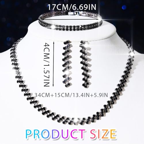 Aukmla Bridal Jewelry Set Silver Sparkly Choker Wedding Necklace Bracelet Earring Sets Prom Necklaces for Women and Brides - color: Black