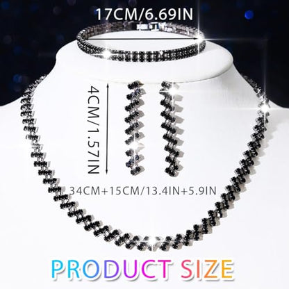 Aukmla Bridal Jewelry Set Silver Sparkly Choker Wedding Necklace Bracelet Earring Sets Prom Necklaces for Women and Brides - color: Black