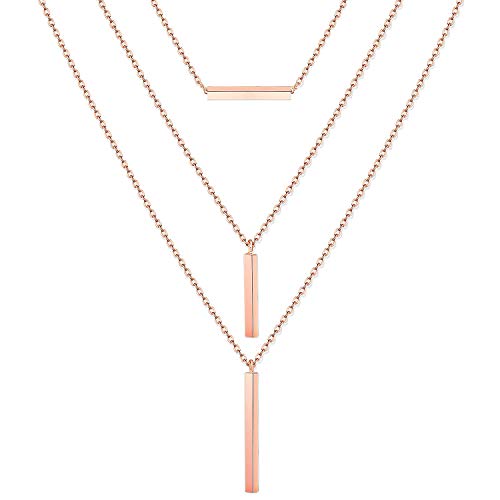 Layered Chain Necklaces for Women Boho Vertical Bar Pendant Necklace Set Minimalist Y Necklaces for Beach Parties Summer Jewelry Set - color: B Rose Gold