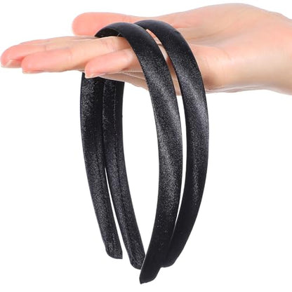 2 Pcs Soft Satin Headband, Black Velvet Padded Headbands, Fashion Elastic Solid Hairband for Women Cosplay Holiday Halloween Crafts Gifts