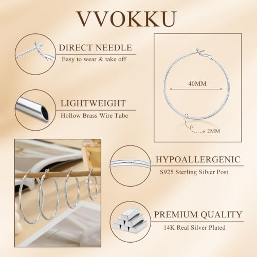 2MM S925 Sterling Silver Hoop Earrings Thin Gold Large Hoop Earring Lightweight Hypoallergenic Big Silver Thin Hoops Earring Gold Hoops Earrings for Women 30/40/50/60 MM - color: 40mm-Silver