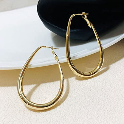 Hoop Earrings for Women, 14K Gold Sterling Silver Chunky Twisted Hoops Earring Hypoallergenic Ear Jewelry - color: Gold-55mm