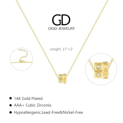 OGD Layered CZ Rondelle Pendant Necklaces for Women, 14K Gold Plated Trendy Mariner Chain Dainty Circle Rondelle Pendant Choker Necklace for Women Two-Toned Cubic Zirconia Gold Necklace - color: Two Pendant-Gold