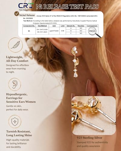 14K Gold Plated/Sterling Silver CZ Pearl Drop Dangle Earrings for Women - color: Gold-Flower CZ