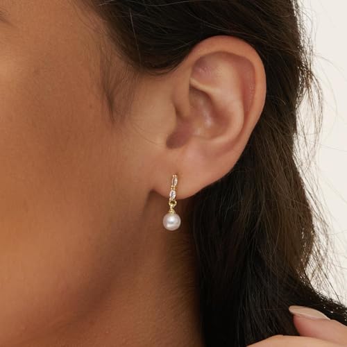 Pearl Earrings - 14K Gold/White Gold/Rose Gold Plated Cubic Zirconia CZ Diaomond Accented Pearl Drop Dangle Earrings for Women Wedding Bridal Prom - color: Drop 153