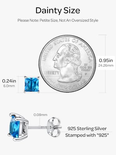ChicSilver 925 Sterling Silver Earrings Sparkling Heart/Round/Princess Cut Birthstone Earrings for Women Birthday Jewelry with Gift Box - style: A.December(Blue Topaz)-Princess Cut