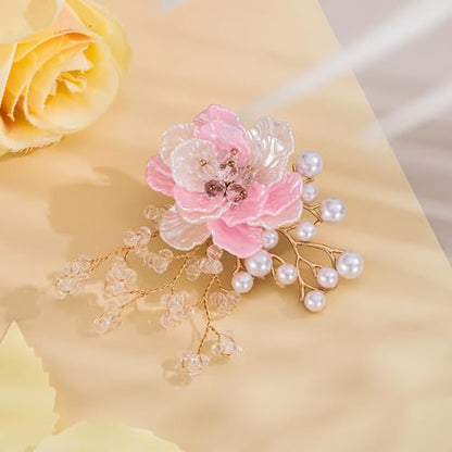 SELOVO Flower Crystal Brooch Bridal Simulated Pearl Brooch Pin Elegant Floral Broach for Prom - color: Pink