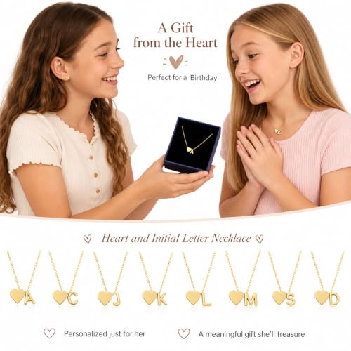 Turandoss Heart Initial Necklace A-Z Letter Teen Girl Gifts Trendy Stuff | Heart Initial Necklaces, 14K Gold Plated, A-Z Letter Pendant Necklace, Birthday Gifts for Women Teen Girls Trendy Jewelry - color: Gold, style: C