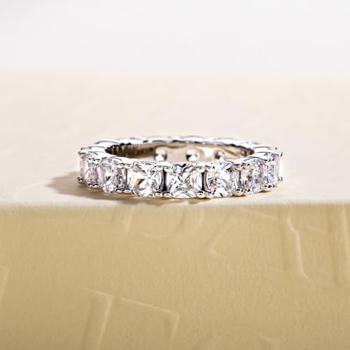 Cubic Zirconia Eternity Band Ring Round Cut/Cushion Cut 5A Grade D Color Simulant Diamond CZ Wedding Band Promise Anniversary Ring for Women - color: Cushion Cut